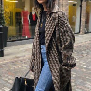 Zara Wool Blend Oversized Houndstooth Coat